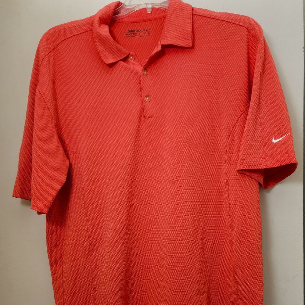 Nike Golf Dri-Fit Mens Lrg Orange White Swoosh Short Sleeve Athletic Polo Shirt